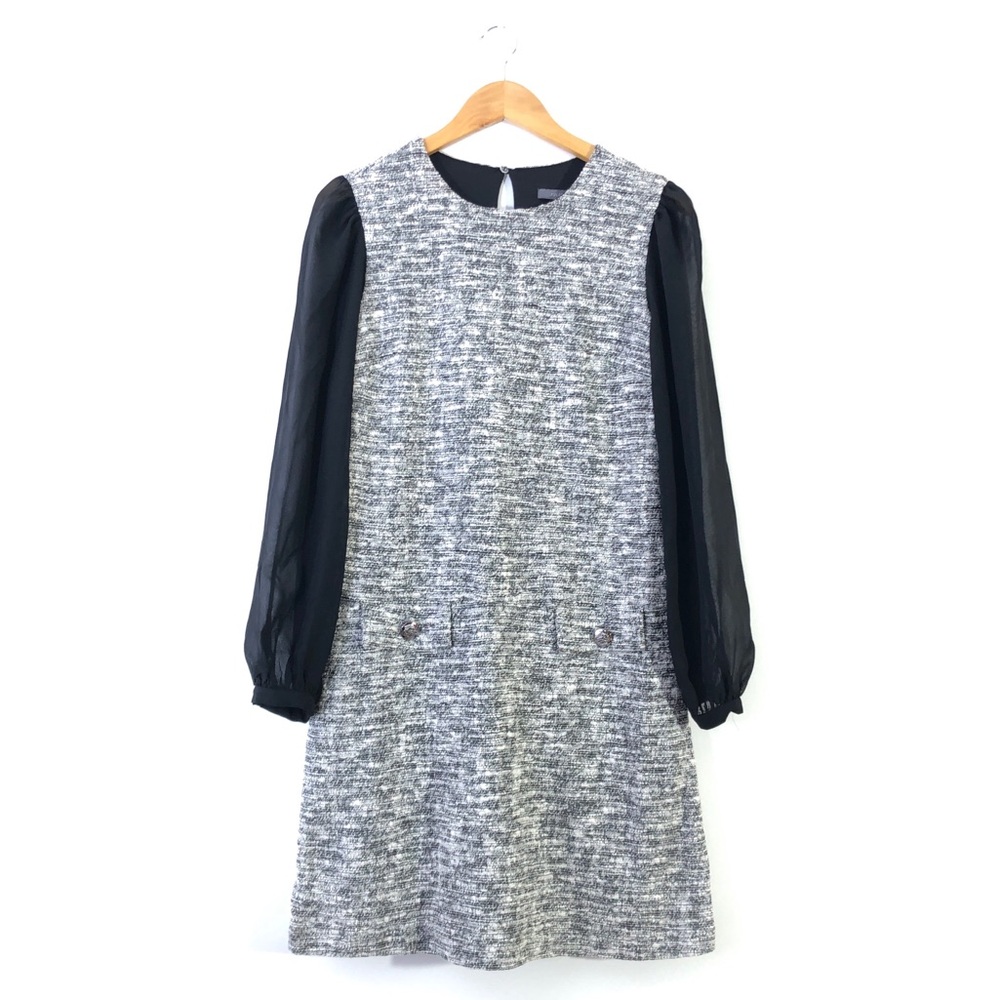 Julia Jordan Black White Boucle Tweed Sheer Long Sleeve Midi Dress 6